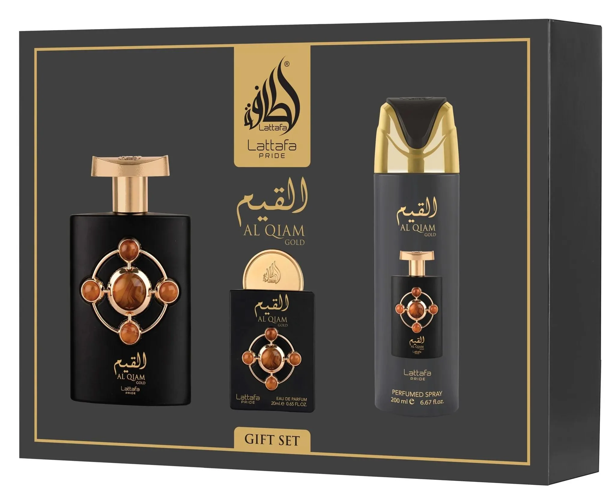 Gift Set Lattafa Pride Al Qiam Gold 320ml (100ml EDP + 20ml EDP + 200ml Deo) — Image 1