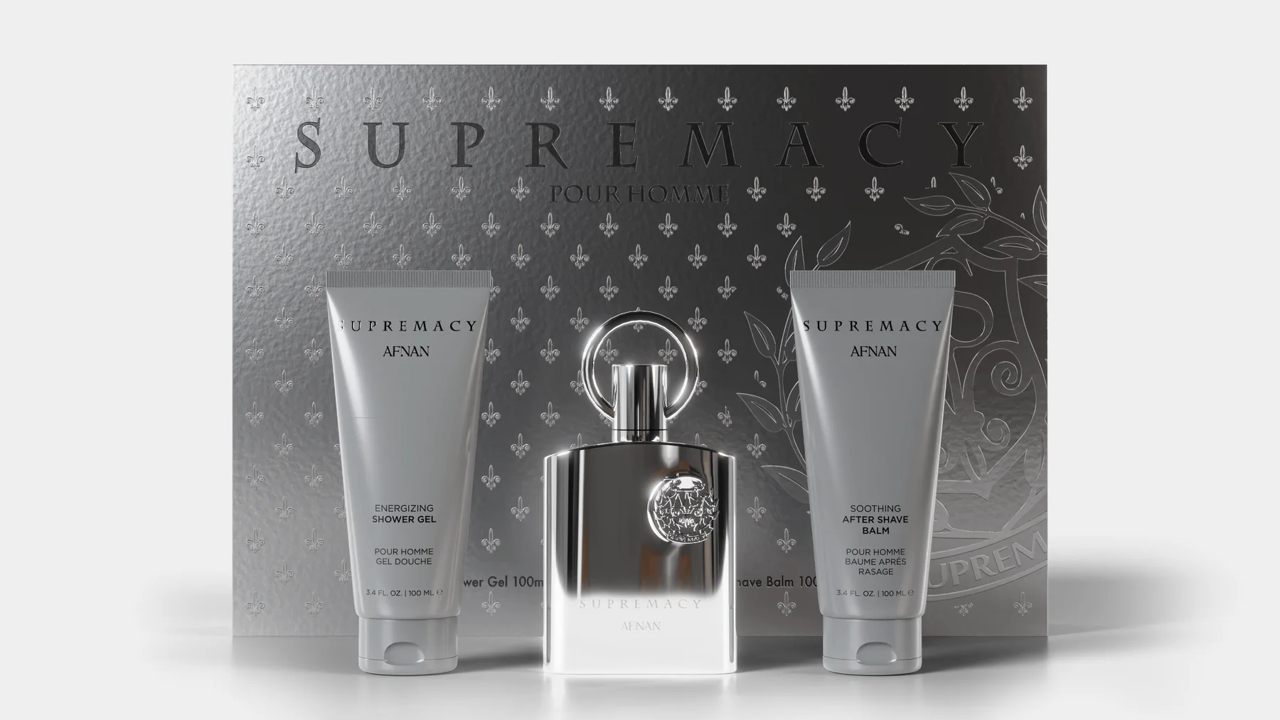 SUPERMACY SILVER GIFT SET                 (100ML EDP + 100ML  SHOWER GEL + 100ML AFTER SHAVE BALM)                                   (NEW LAUNCHED)